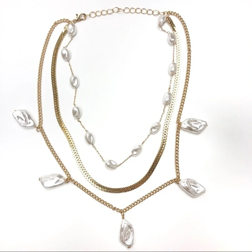 Boutique Gold Chain Choker Layered Pearl Necklace